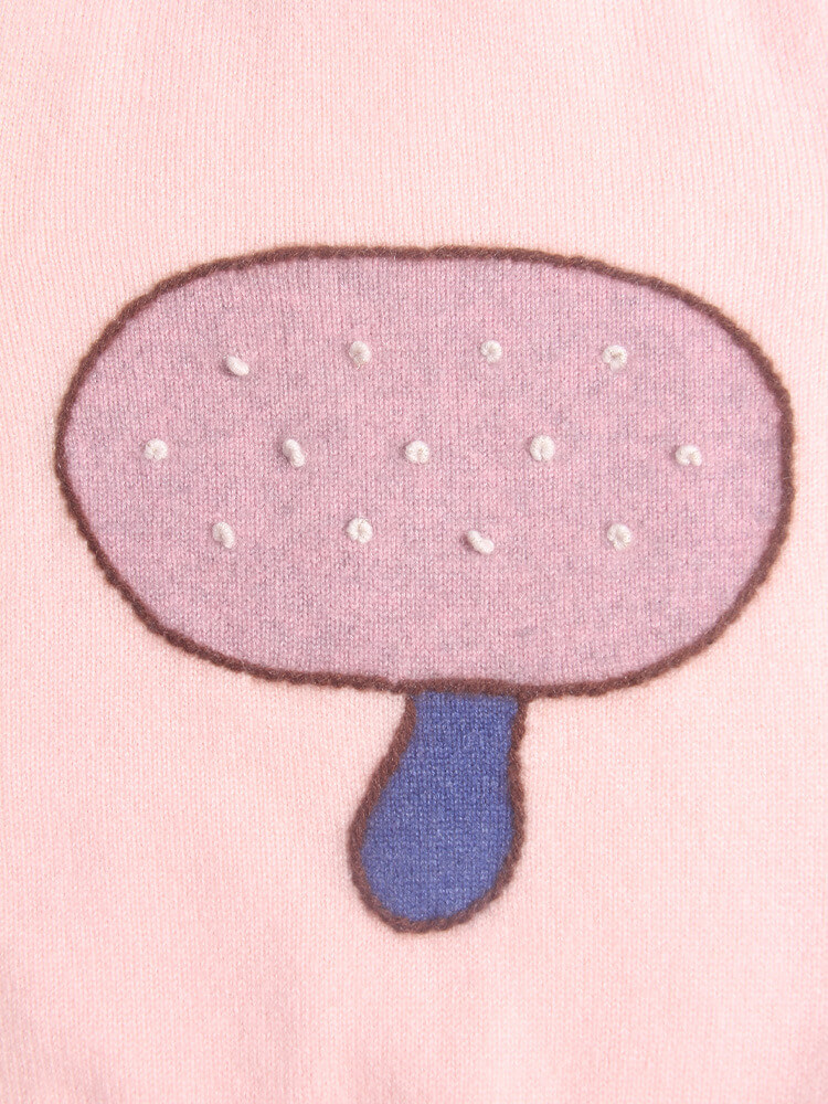 Kids Soft Pink Mushroom Knit Cashmere Pullover Sweater